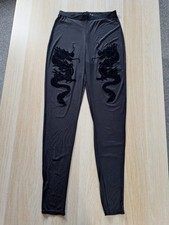 Women's Black Oriental Dragon See Through Festival Leggings Size 8 W24 L29