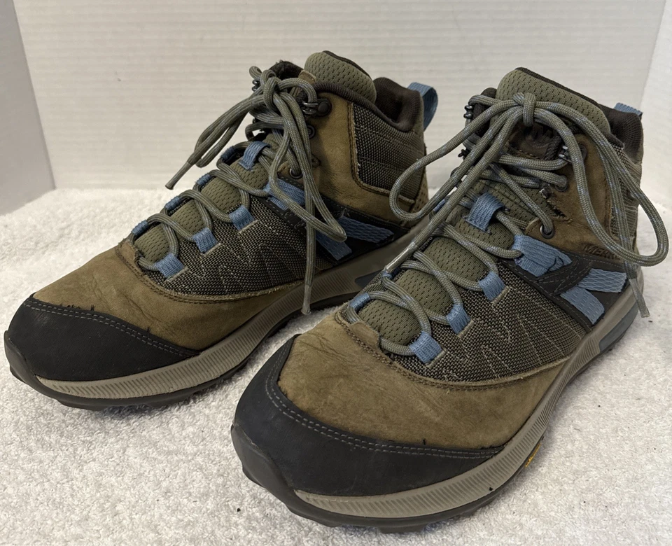 Merrell Mujer Zion Mid Impermeable Vibram Oliva/Azul Senderismo Zapatos Talla 9 J99622 Foto 3 de 4