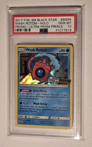 2017 Pokemon Ultra Prism Prerelease Black Star Promo Wash Rotom Holo SM94 PSA 10