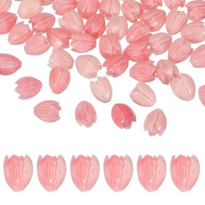 50 Pcs 13x10mm Beads Coral Flower for DIY Crafts, Imitation Jade Peach Pink