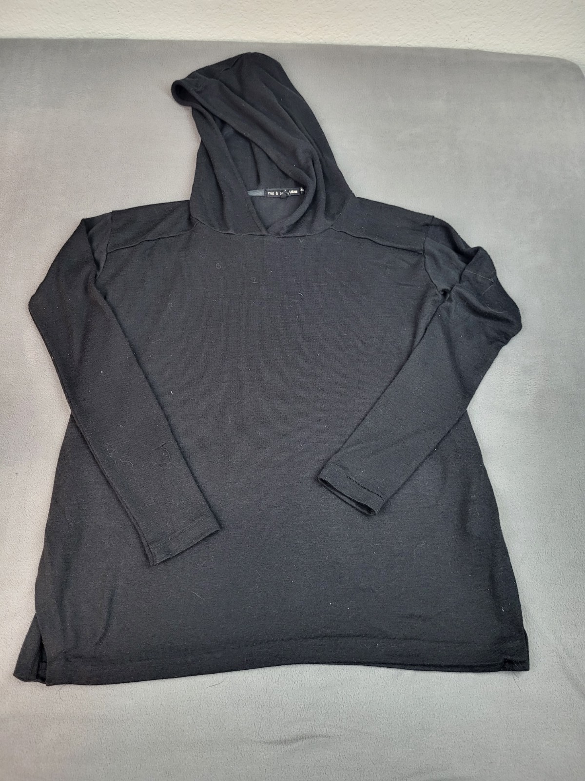 Rag Bone Pullover Hoodie Womens XS Black Lightweight Side Slits Casual