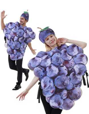 X-E4-2 Adult Purple Grapes Bunch Food Drink Fruit Vegetable Party Costume & Hat