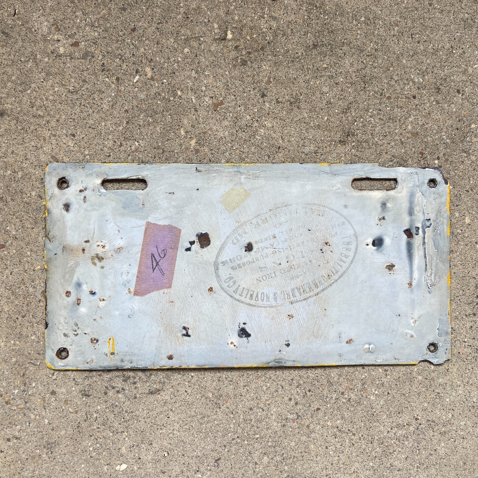 1914 Delaware Porcelain License Plate 1890 Has Touch Up Auto Garage