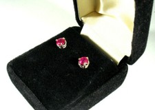 LARGE 1 Carat 5mm RUBY 14k solid white Gold Stud Earrings-Excellent Quality 