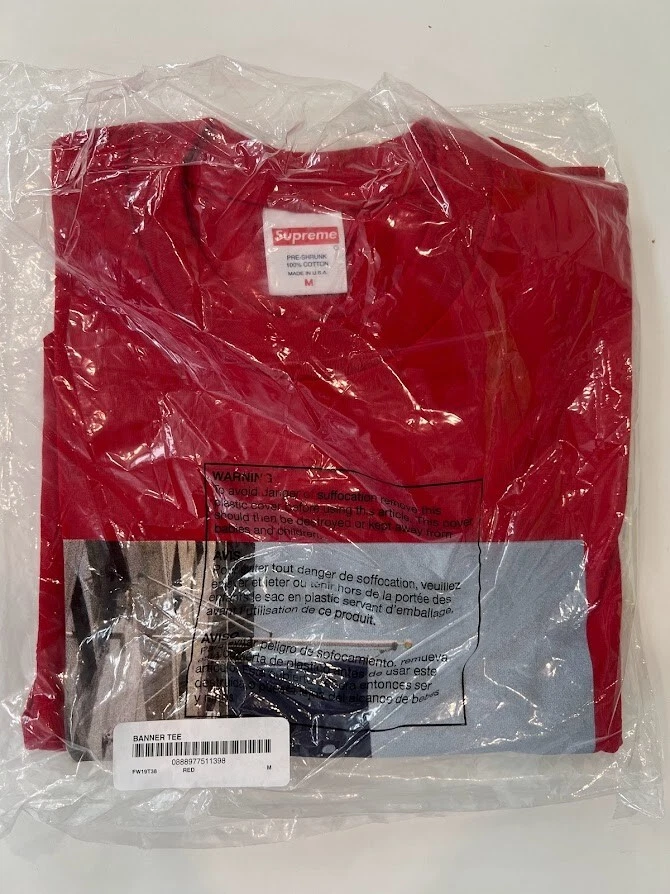 T shirt Supreme Banner FW19 rouge moyen neuf dans son emballage