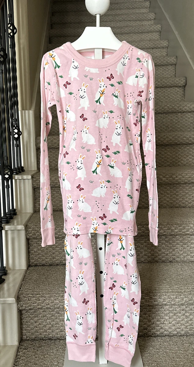 EUC Hanna Andersson US 10 140cm Pink Bunny Floral Easter Pajamas Long Johns  EUC