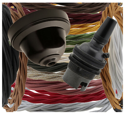 Deckenpendelset, braune Bakelit Rose B22 Fassung und gedrehter 3-adriger Flex
