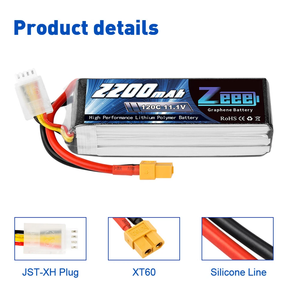 2x Zeee 3S Lipo Akku Batterie 11.1V 120C 2200mAh XT60 für RC Auto Drone Flugzeug - Bild 2 von 4