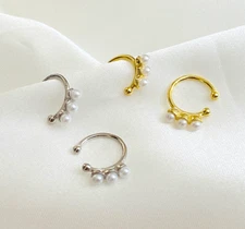 S925 Sterling Silver Gold Silver Tone White Pearl Clip on Ear Cuff no piercing