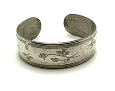 Vintage Kirk Stieff SUMMER ROSE Etched Pewter Cuff Bracelet 7"