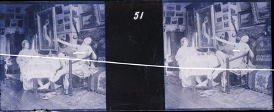 13 Femme Artistique En Stéréo – Tirage D'après Plaque Photo Ancienne, Années 1900, N&B