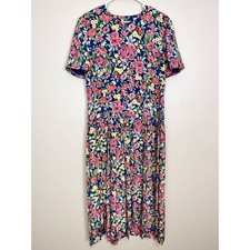 Vintage Talbots Vibrant Floral Print Pleated Midi Dress Classic Cottage Core 12