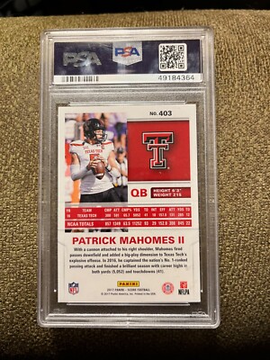 patrick mahomes rc card #403 graded 9 mnt mvp