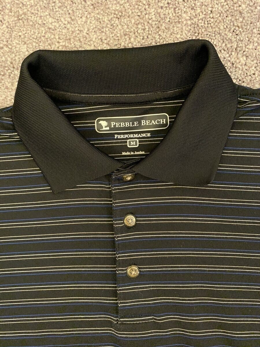 New Mens Medium Black Stripe Pebble Beach Pima Blend Performance Polo Golf Shirt eBay