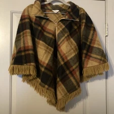 Prior Westerns Denver Shaw Wool High Neck Pullover Plaid Cape Poncho| Sz OS