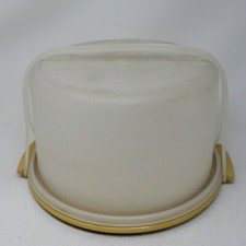 Tupperware Cake Taker Carrier Holder Harvest Gold with Handle Vintage 683 684