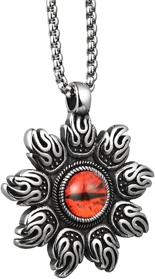 Collar colgante de acero inoxidable para hombre amuleto budista rojo fuego o azul mal de ojo Foto 4 de 4