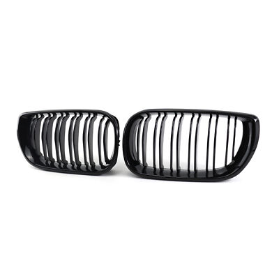Dual Line Gloss Black Front Bumper Center Grille For 03-06 BMW 3 Series E46 LCI