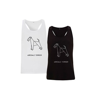 WOMEN ORIGAMI DOG AIREDALE TERRIER dog wide cut gym tank top DSHIRT