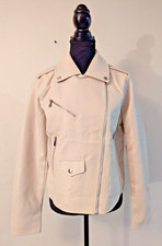 New Lulus Sz S Faux Vegan Leather Moto Biker Jacket Zippers Beige Ga
