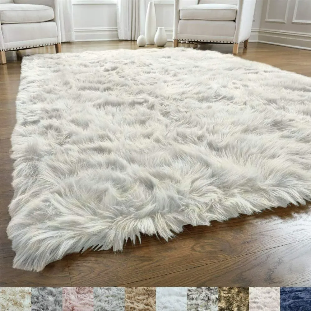 Gorilla Grip Thick Fluffy Faux Fur Washable Rug, Shag Carpet Rugs for Nursery Room, Bedroom, Home Decor, Soft Floor Plush Carpets, Durable Rubber