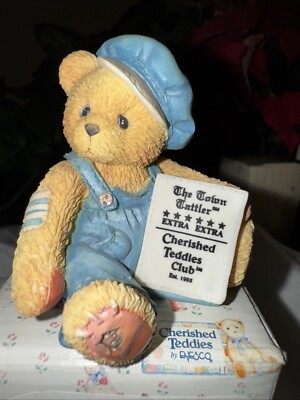 Cherished Teddies Cub E Bear  With Newspaper 1995 Membership Figurine Enesco 