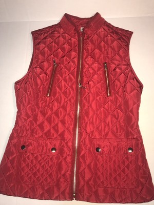 Cremieux Vest Women's Medium Red Quilted Puffer Packable NEW Zip Front Pocket | eBay