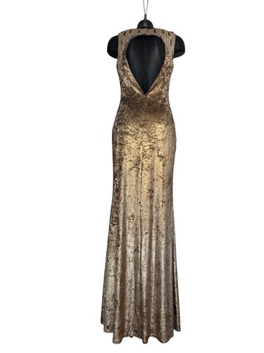 Alberto Makali Special Occasion Golden Velvety Long Embellished Dress UK10 US6 - Picture 5 of 9