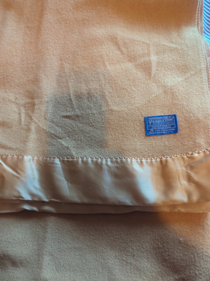 Vintage Pendleton Wool Blanket Satin Edge Pumpkin Orange 90"x72" Darker