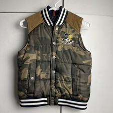 Tommy Hilfiger Puffer Vest Youth S 8/10 Camo Camouflage Striped Logo