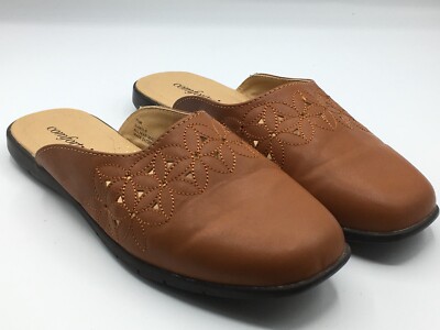 Comfortview Womens Brown Mules Faux Leather Shoes W Flats