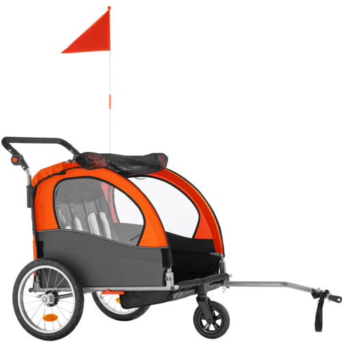 VEVOR Child Bike Trailer Foldable 2 Seater Stroller Double Kids Carrier 45 kg - Picture 11 of 12