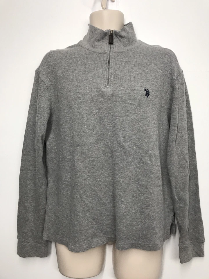 U.S POLO ASSN Pullover 1/2 Zip Sweater Size M Solid Gray Long Sleeves EUC - Image 2 of 4