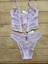 NWT 2pc Adore Me Sz Small 32D Lavendar Floral  Bustier  Bra Top/ Panty Set