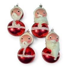 4 Vtg 4.25" Mercury Glass Santa w/Beard Double Globe Christmas Ornament Colombia