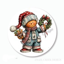 WHIMSICAL GINGERBREAD BOY w/CHRISTMAS WREATH SCRAPBOOK STICKERS ENVELOPE SEALS