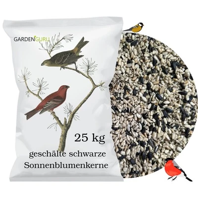 GARDENGURU 25kg Sonnenblumenkerne geschält & ungeschält Mix Vogelfutter Vögel Winter 25 kg