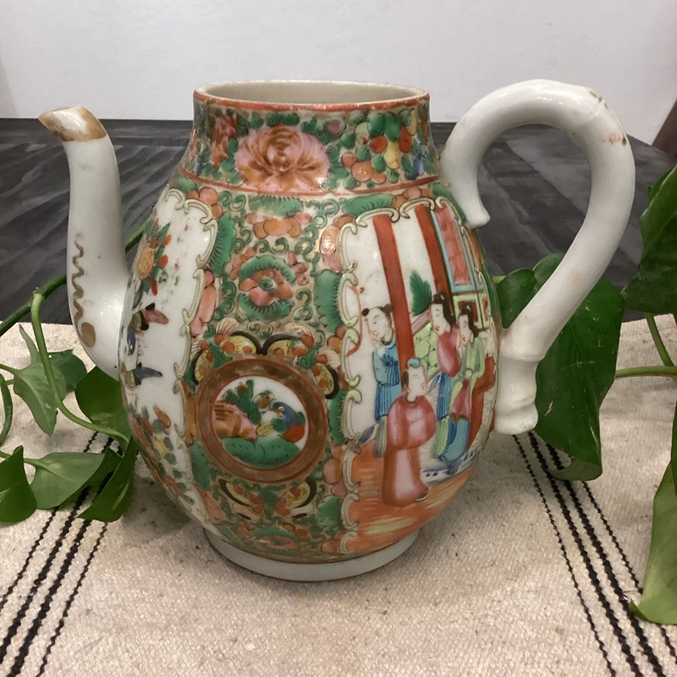 Старинный фарфоровый чайник китайская кантонская семья роза 902C вручную - Изображение 3 из 4