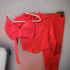 3 Piece Set Features A Sports Bra, Long Sleeve Jacket  Leggings Sz Xs-S
