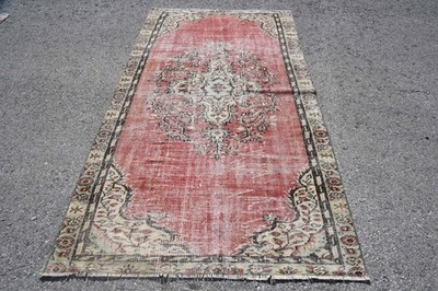 Turkish Vintage Rug, 4,4x8,2 ft Rug, Red Area Patchwork Rug