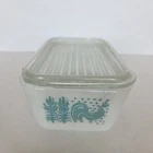 Pyrex Amish Butterprint Refrigerator Dish 502 Glass Lid MCM Vtg Turquoise READ