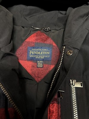 Pendleton Mens Red Black Buffalo Plaid Hooded Duck Down Puffer Jacket XXL /863