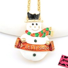 New Fashion Women Red Rhinestone Enamel Christmas snowman Sweater Necklace