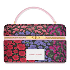 NEW Carolina Herrera Floral Makeup Bag Multicolor Fabric Top Handle 9x6x3.5 in