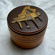Wood Trinket Box Brass Grand Piano Applique Made in USA