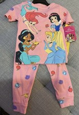 DISNEY PRINCESS     Size 2T Girl's Character Pink Short-Sleeve Pajama Set, NEW 