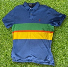 Polo Ralph Lauren Striped Golf Shirt Custom Fit Blue Green Orange Yellow XL