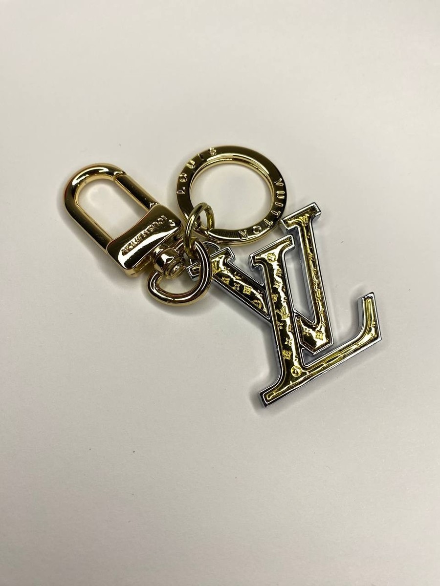 Louis Vuitton LV Keychain Gold Tone Monogram Logo Charm Designer