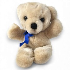 Dakin Cuddles Teddy Bear Plush Stuffed Animal Beige Blue Bow Vintage 1985 7"