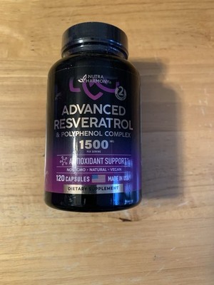 Nutra Harmony Resveratrol 1500mg  Polyphenol  120 Capsules Exp 9/27